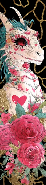 Free dragon bookmark featuring a white dragon with a heart on its chest